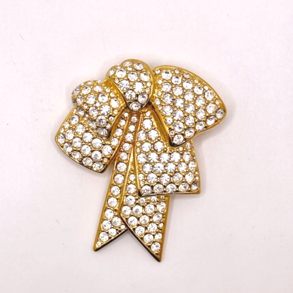 Nolan Miller Glamour Collection Double Bow Crystal Brooch